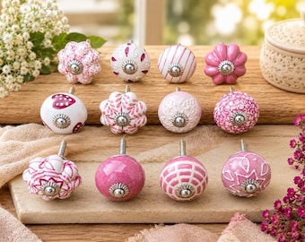Handmade Pink Ceramic Cabinet Knob | Floral Drawer Pull | Vintage Dresser Handle | Kitchen Cupboard Knob | Bathroom Furniture Hardware