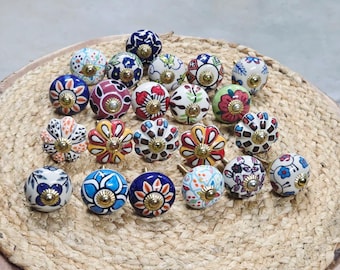 Zestaw 100 sztuk wielokolorowych ceramicznych gałek do szuflad w stylu boho, dekoracyjne okucia meblowe do szafek kuchennych, ceramiczne gałki.