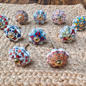 Hand Painted Ceramic Knobs: Assorted Indian Floral Drawer Pulls – Boho Cabinet Hardware image 4
