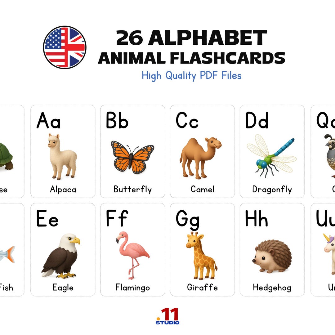 26 Animal ABC Flashcards | Printable Alphabet Learning Cards for Kids ...