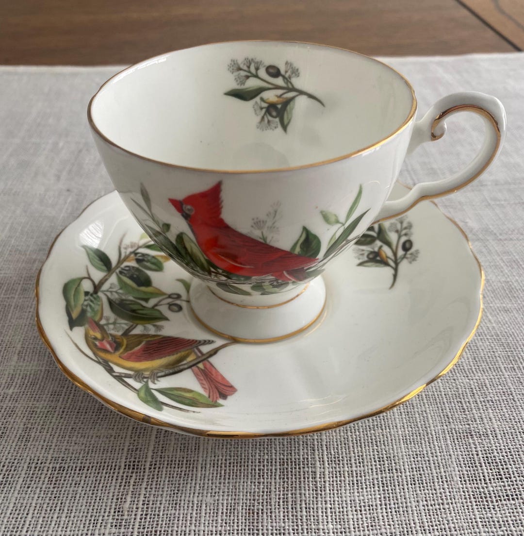Vintage Royal Chelsea Cardinal Teacup & Saucer | Audubon Birds Bone ...