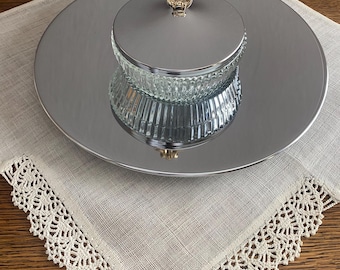 Vintage Kromex Chrome Covered Dish with Glass Insert • Mid-Century Table Accent