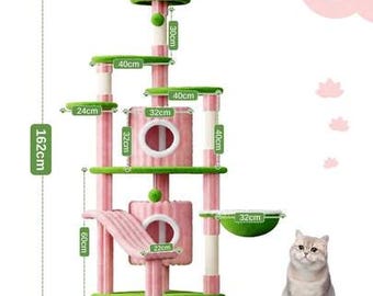 162cm Tall Cat Tree Tower Multi-Level Activity Centre Hammock Scratching Posts Condos Perch Ramp Dangling Toys