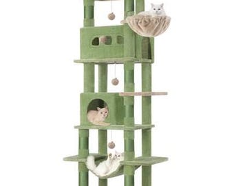 Torre per gatti da 170 cm, grande, multilivello, per interni, con 8 tiragraffi, amaca, pompon e mobili.
