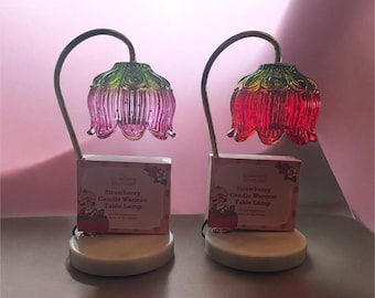 Erdbeere Shortcake Lampe Kerzenwärmer | Rosa oder Roter Dessert-inspirierter Wachswärmer | Marmorsockel Wohnkultur | Gemütliches Geschenk für Erdbeerliebhaber