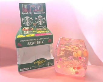 Starbucks Strawberry Açaí Lemonade Squishy Better than NeeDoh Nice Cube – Sugar Filled Slow Rise Sensory Toy