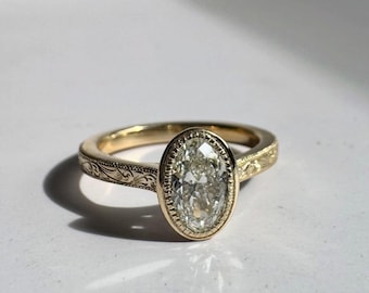 Ovale moissaniet-verlovingsring, 18 kt gouden vintage ring, IGI-gecertificeerd