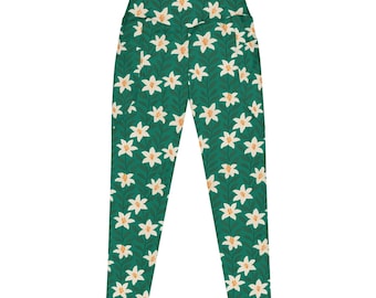 Tropical Green Leggings with Pockets - High-Waisted Women's Activewear