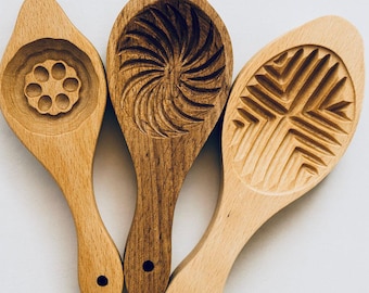 Handmade Wooden Cookie Mold Set, 3pcs Carved Wooden Cutter