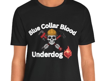 T-shirt col bleu pour homme – T-shirt avec casque de protection Underdog pour homme qui travaille