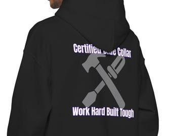 Zertifiziertes blaues Kragen-Hoodie - Work Hardund Tough gebaut – Tradesman Workwear Sweatshirt