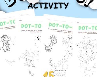Dot to Dot Worksheets for Kids | Connect the Dots Printable | Counting Practice | 15-Page PDF Activity Pack