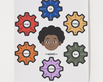 Feelings in Motion Editable Gear-Themed Emotions Poster for Kids (Customizable in Canva)