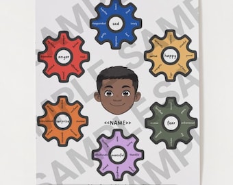 Feelings in Motion Editable Gear-Themed Emotions Poster for Kids (Customizable in Canva)