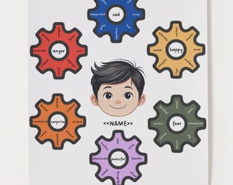 Feelings in Motion Editable Gear-Themed Emotions Poster for Kids (Customizable in Canva)