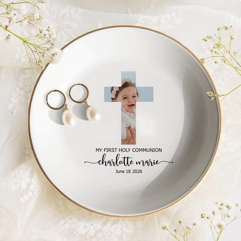 Personalized Photo First Holy Communion Jewelry Dish, Custom Baby Photo ...