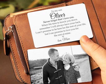 Personalized Metal Wallet Card To my Son from Mom, Custom Photo Wallet Insert, Engraved Metal Card Gift, Sentimental Gift for Son