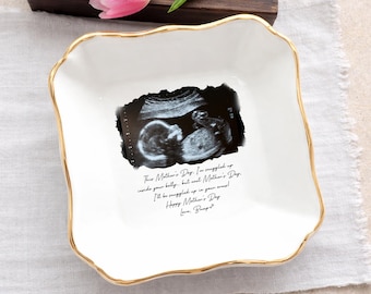 Personalized Baby Ultrasound Photo, Pregnancy Announcement Jewelry Tray, First Mother's Day Gift from Bump, Mom to Be Gift, Expecting Mom