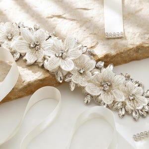 white lace belt for dress Kara beaded lace Bridal sash, lace wedding belt, Bridal sash, wedding dress sash, XS