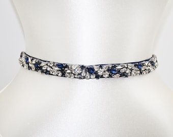 Navy Rhinestone Belt Beach Wedding Belt, Bridella Handmade
