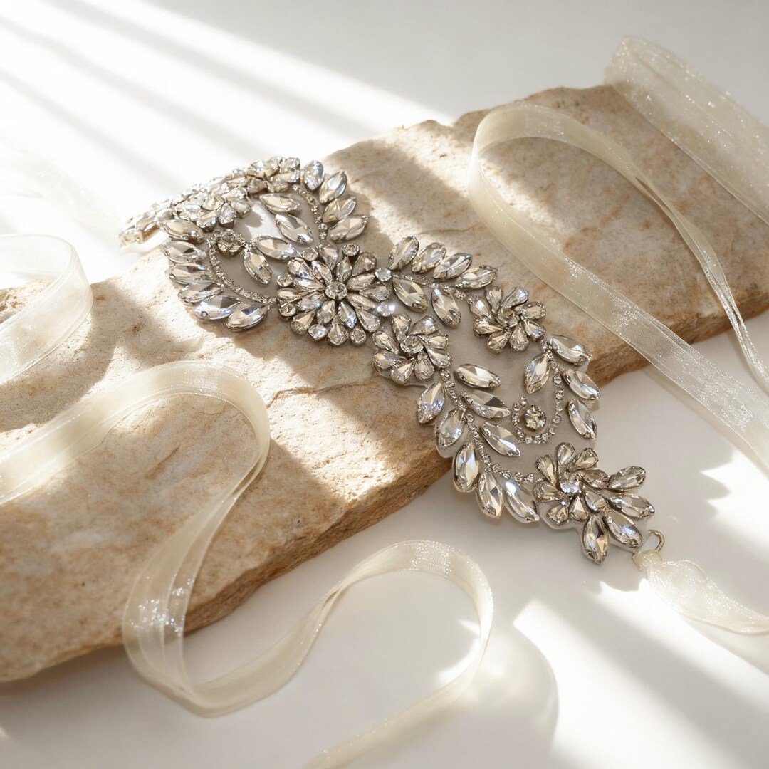 Ivory Rhinestone Wedding Belt, Elegant Crystal Waist Belt for Evening ...