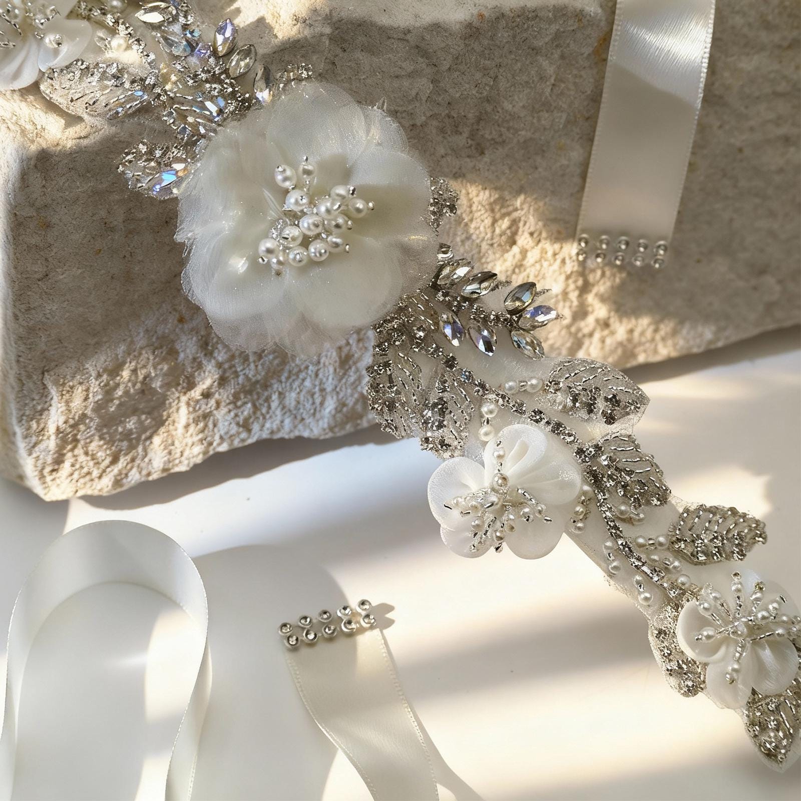 Ivory Rhinestone & Pearl Belt, Floral Bridal Belt, Bridella 