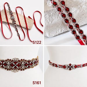 Red Crystal Bridal Belt, Wedding Dress Sash, Ruby Rhinestone Sash, Formal Occasion Accessory