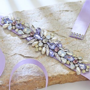 Bohemian style Waist  Belt with Lavender Flower Charms Women Lavender Purple Satin Tie Wrap Around Sash Belt Hip  main image 4