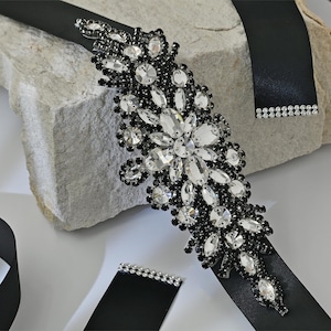 black beaded belt for wedding dress LISALI Rhinestone Belt Black, Black Bridal Belt, Black Beaded Belt, Black Crystal Bridal,Black Belt, Bridal Sash, Dark Rhinestone Belt