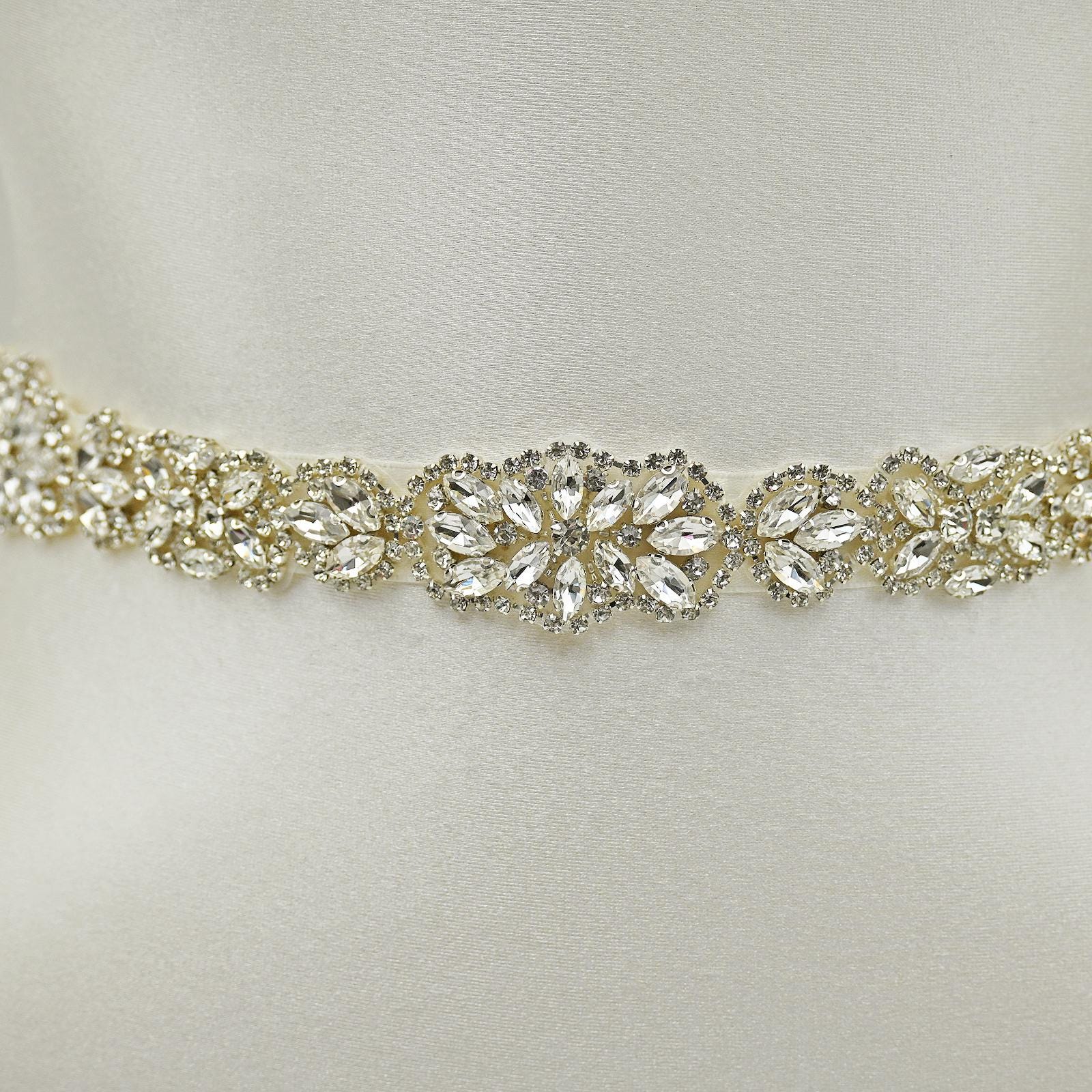 White Rhinestone Belt After-party Dress Belt, Bridella Handmade