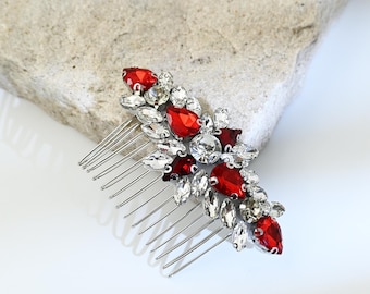 Ruby Red Crystal Bridal Hair Comb Elegant Wedding Hair Accessory for Bride