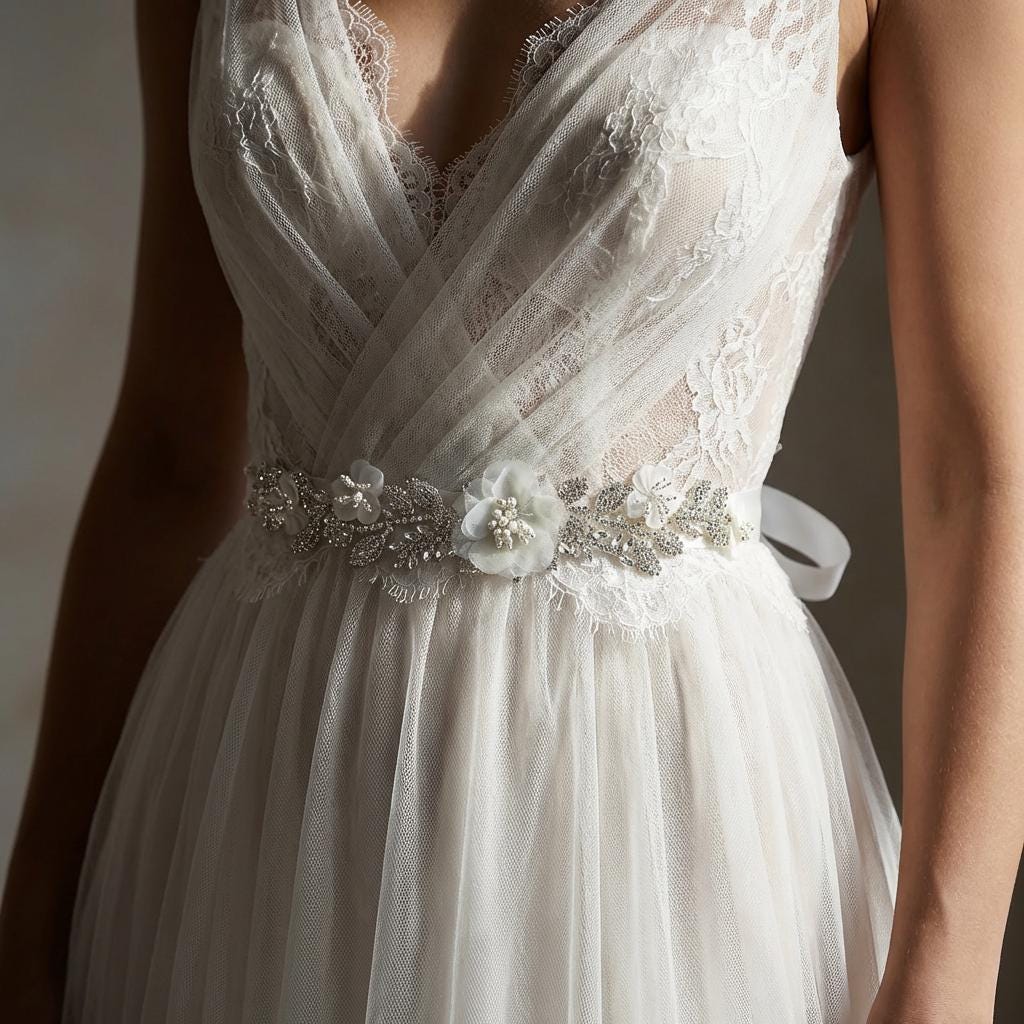 New Classic Ivory Pearl Cluster Belt. Ivory Pearl and Crystal Wedding Dress Sash Belt main image 3
