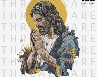 Easter Jesus Christ Prayer Embroidery Design – Religious Christian Art (3 Sizes) (Digital Download)