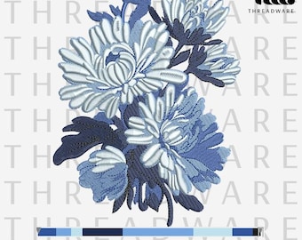 Blue Chrysanthemum Embroidery Design |Blue Peony Floral Machine Embroidery Pattern (Digital Download)