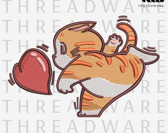Valentine Red Cat Embroidery Design, Heart Paw, Kitty (Digital Download)