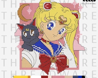 Moon Princess Cross Stitch Embroidery Design | Anime Magical Girl Machine Pattern (Digital Download)