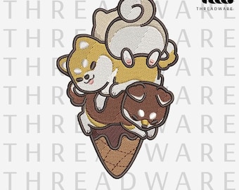Kawaii Dogs Ice Cream Cone Embroidery Design (Digital Download)