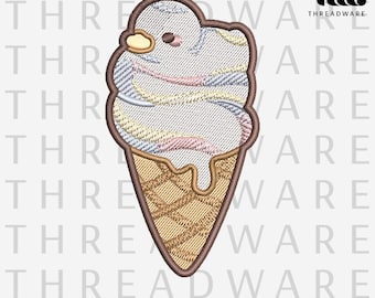 Kawaii Duck Ice Cream Cone Embroidery Design (Digital Download)