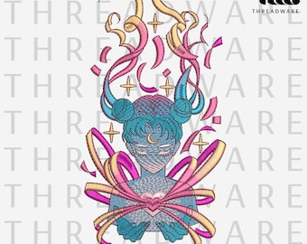 Moon Embroidery Design | Magical Girl, Moon & Heart (PES DST JEF Instant Download)