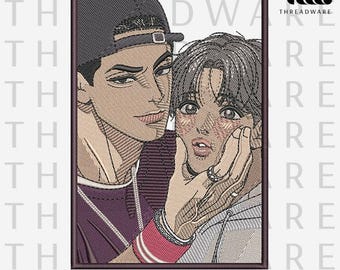 Manhwa Couple Embroidery Design | Anime BL Portrait (Digital Download)
