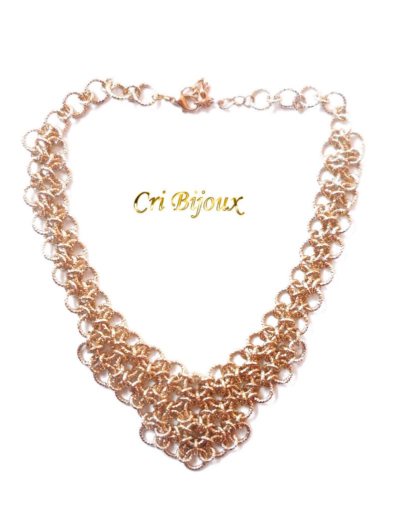 Gold Hypoallergenic light Aluminum Necklace Handmade with Chainmail Technique Golden Chainmaille Jewelry Gift for Christmas and Wedding