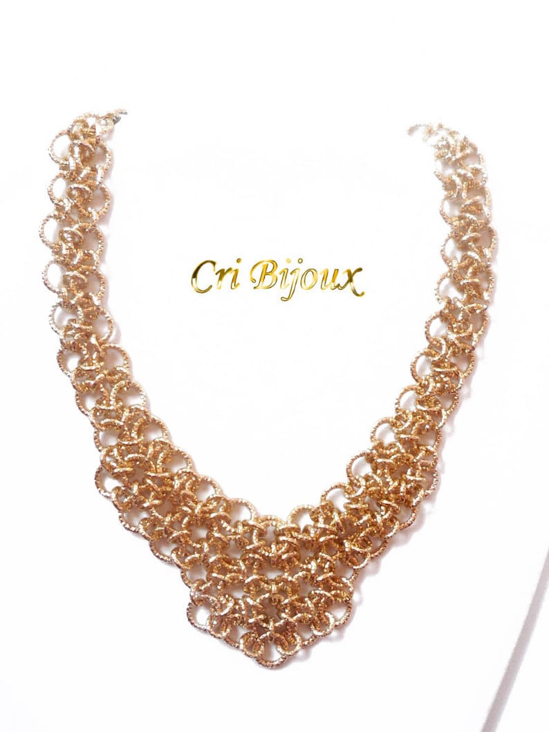 Gold Hypoallergenic light Aluminum Necklace Handmade with Chainmail Technique Golden Chainmaille Jewelry Gift for Christmas and Wedding
