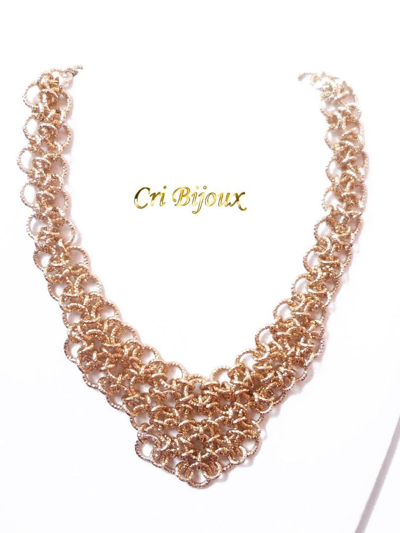 Gold Hypoallergenic light Aluminum Necklace Handmade with Chainmail Technique Golden Chainmaille Jewelry Gift for Christmas and Wedding