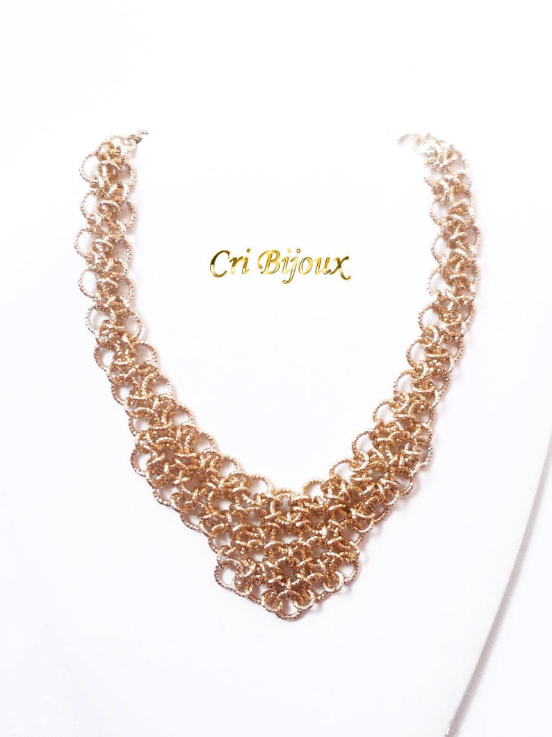 Gold Hypoallergenic light Aluminum Necklace Handmade with Chainmail Technique Golden Chainmaille Jewelry Gift for Christmas and Wedding