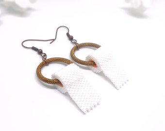 Boucles d'oreilles bronze cuivre mignons drôles, papier toilette bijoux unique originales fait a main amusant et comique, cadeau symbolique