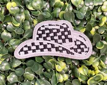Checkered Cowboy Hat Embroidered Iron-On Patch