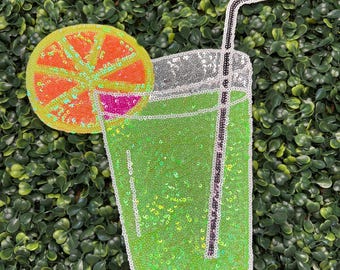 Sequin Neon Margarita Patch | Iron-On Applique | Summer Patch