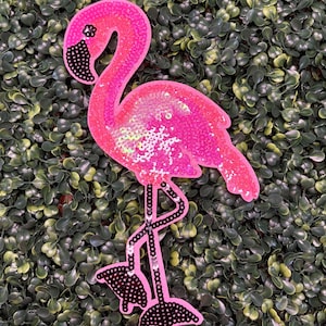 Sequin Neon Flamingo Patch | Iron-On Applique | Summer Patch