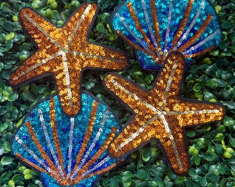 Sequin Seashell | Starfish Patch | Iron-On Applique | Summer Patch