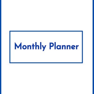 May include: A white background with a blue border and the words "Monthly Planner" in blue within a blue-bordered rectangle. The text "AecarenCo" is in the bottom right corner.
